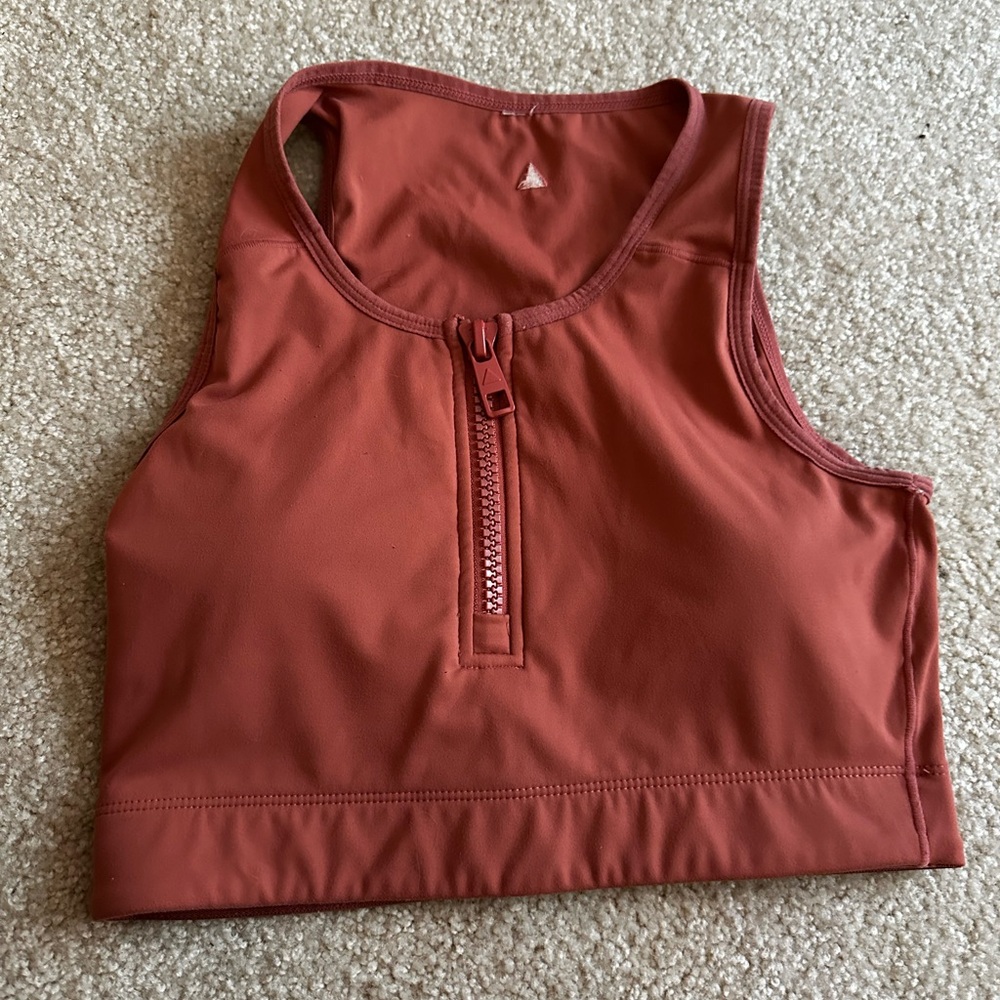Vitality Rust Red Zip Front Sports Bra